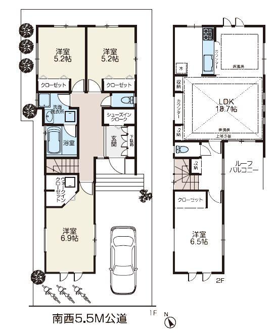 Floor plan. (D Building), Price 52,800,000 yen, 4LDK, Land area 105 sq m , Building area 107.65 sq m
