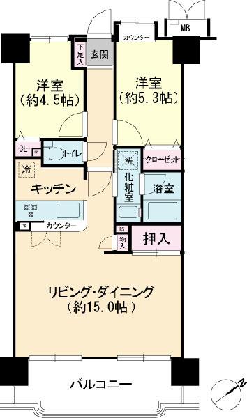 Floor plan. 2LDK, Price 26,300,000 yen, Occupied area 59.64 sq m