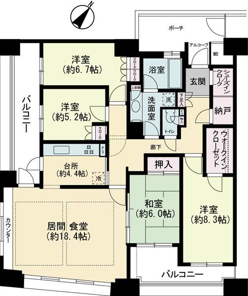 Floor plan. 4LDK, Price 55,800,000 yen, Footprint 115.97 sq m , Balcony area 22.28 sq m