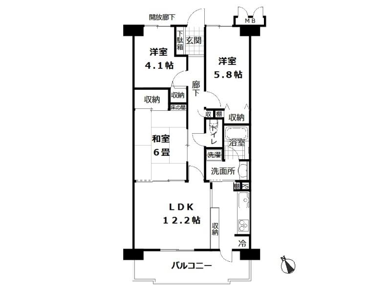 Floor plan. 3LDK, Price 31,650,000 yen, Footprint 63.6 sq m , Balcony area 11 sq m