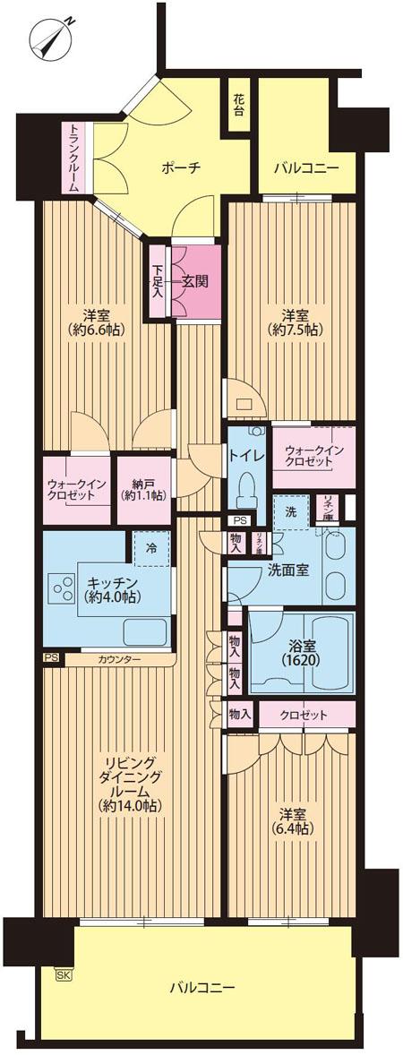 Floor plan. 3LDK + S (storeroom), Price 45,880,000 yen, Occupied area 91.88 sq m , Balcony area 21.17 sq m Floor