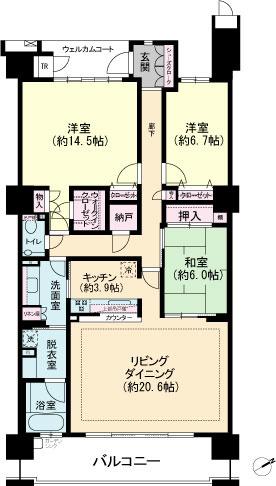 Floor plan. 3LDK, Price 57,800,000 yen, Footprint 125.47 sq m , Balcony area 16.8 sq m