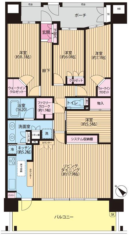 Floor plan. 4LDK, Price 49,500,000 yen, Footprint 116.83 sq m , Balcony area 21 sq m Floor