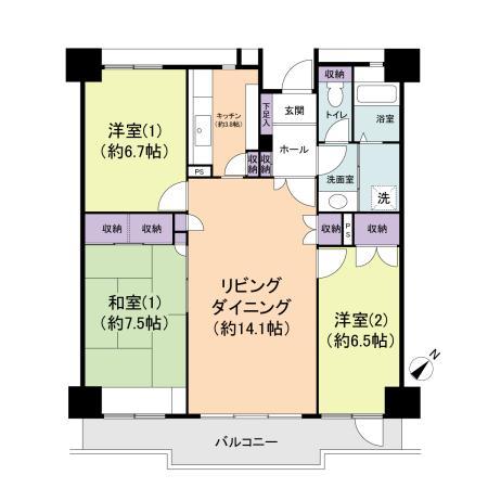 Floor plan. 3LDK, Price 36,900,000 yen, Occupied area 85.82 sq m , Balcony area 11.77 sq m