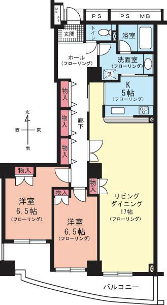 Floor plan. 2LDK, Price 35,700,000 yen, Occupied area 89.86 sq m , Balcony area 13.76 sq m