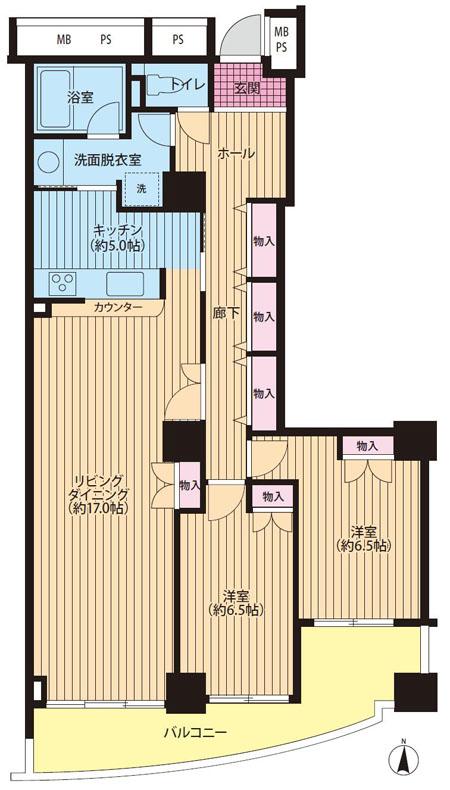 Floor plan. 2LDK, Price 35,800,000 yen, Occupied area 89.86 sq m , Balcony area 13.73 sq m Floor