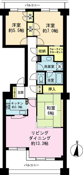 Floor plan. 3LDK, Price 38,800,000 yen, Occupied area 83.95 sq m , Balcony area 16.8 sq m