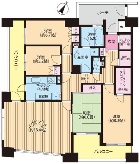 Floor plan. 4LDK, Price 55,800,000 yen, Footprint 115.97 sq m , Balcony area 22.28 sq m   ~ Floor plan 4LDK ~