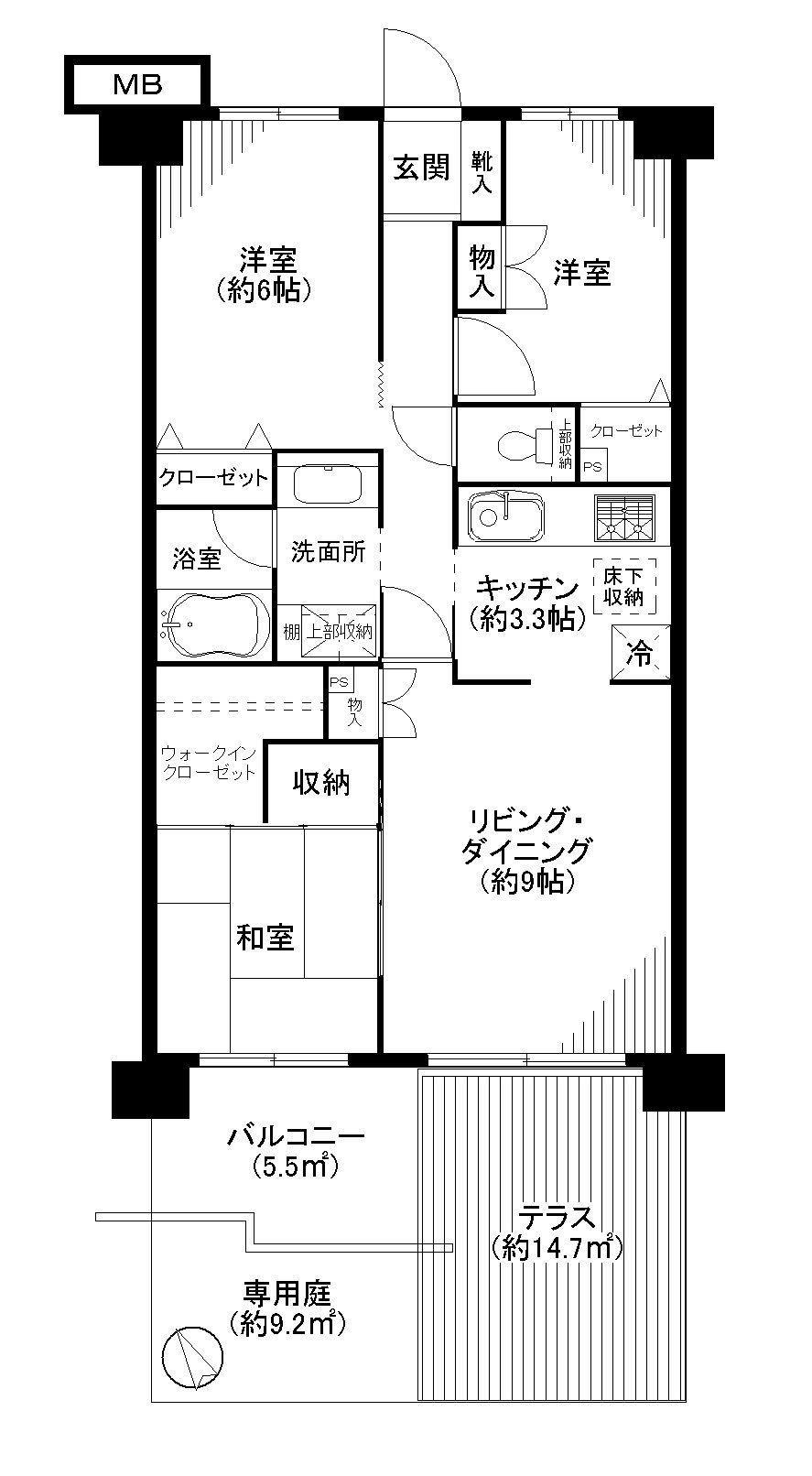 Floor plan. 3LDK, Price 29,800,000 yen, Footprint 63.6 sq m , Balcony area 20.2 sq m
