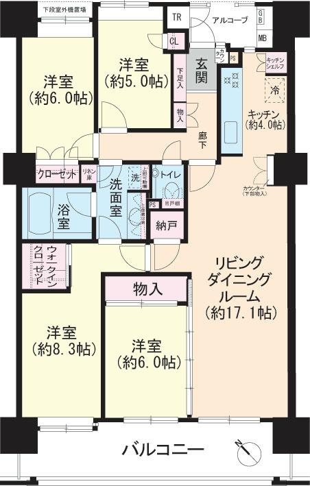 Floor plan. 4LDK, Price 42,800,000 yen, Footprint 102.78 sq m , Day on the balcony area 17 sq m southwest, View! !