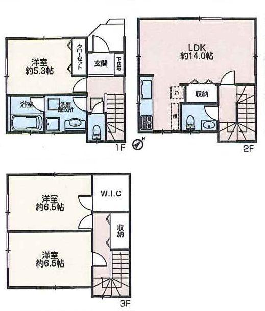Floor plan. (B Building), Price 39,800,000 yen, 3LDK, Land area 53.81 sq m , Building area 90.48 sq m