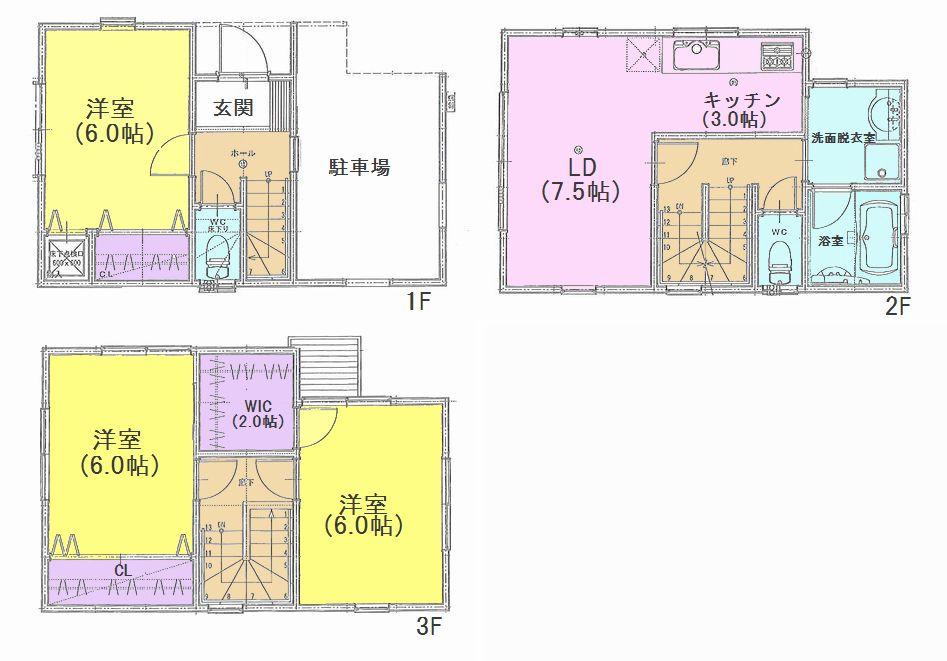 Floor plan. (D Building), Price 39,800,000 yen, 3LDK, Land area 53.81 sq m , Building area 91.07 sq m