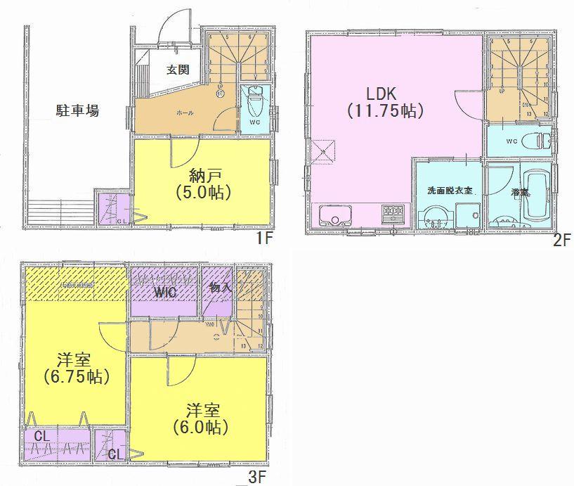 Floor plan. (C Building), Price 39,800,000 yen, 3LDK, Land area 53.81 sq m , Building area 94.81 sq m