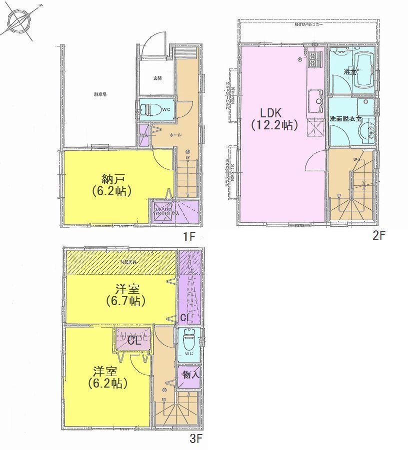 Floor plan. (A Building), Price 39,800,000 yen, 3LDK, Land area 53.81 sq m , Building area 95.09 sq m