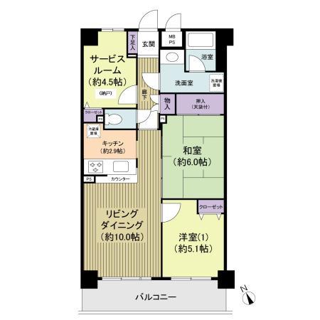Floor plan. 2LDK + S (storeroom), Price 30,800,000 yen, Footprint 63.6 sq m , Balcony area 8.7 sq m