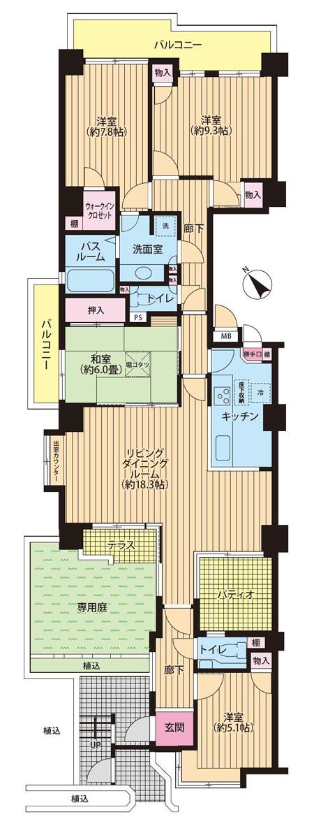 Floor plan. 4LDK, Price 61,800,000 yen, Footprint 119.23 sq m , Balcony area 13.9 sq m Floor