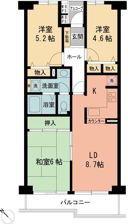 Floor plan. 3LDK, Price 36,800,000 yen, Occupied area 65.33 sq m , Balcony area 7.6 sq m vacancy Please feel free to contact us