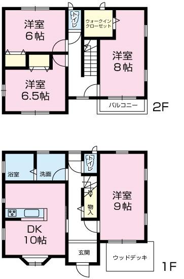 Floor plan. 12.8 million yen, 4DK, Land area 136.64 sq m , Building area 98.53 sq m 4DK and walk-in closet with land 136.64 square meters (about 41 square meters) building 98.5 square meters (about 29 tsubo) December 2000 Built