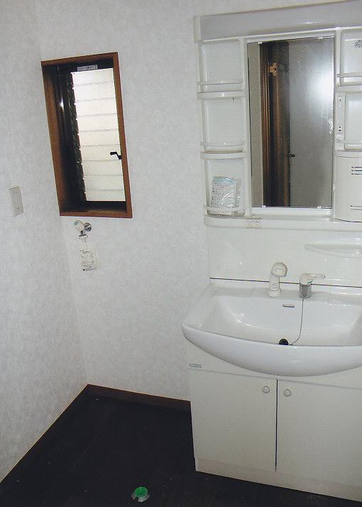 Wash basin, toilet. Spacious vanity of space