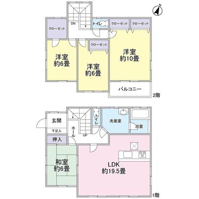 Floor plan. 4LDK type of all the living room facing south