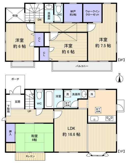 Floor plan. 21.5 million yen, 4LDK+S, Land area 152.03 sq m , Building area 110.13 sq m Floor: is taken between Zenshitsuminami facing bright