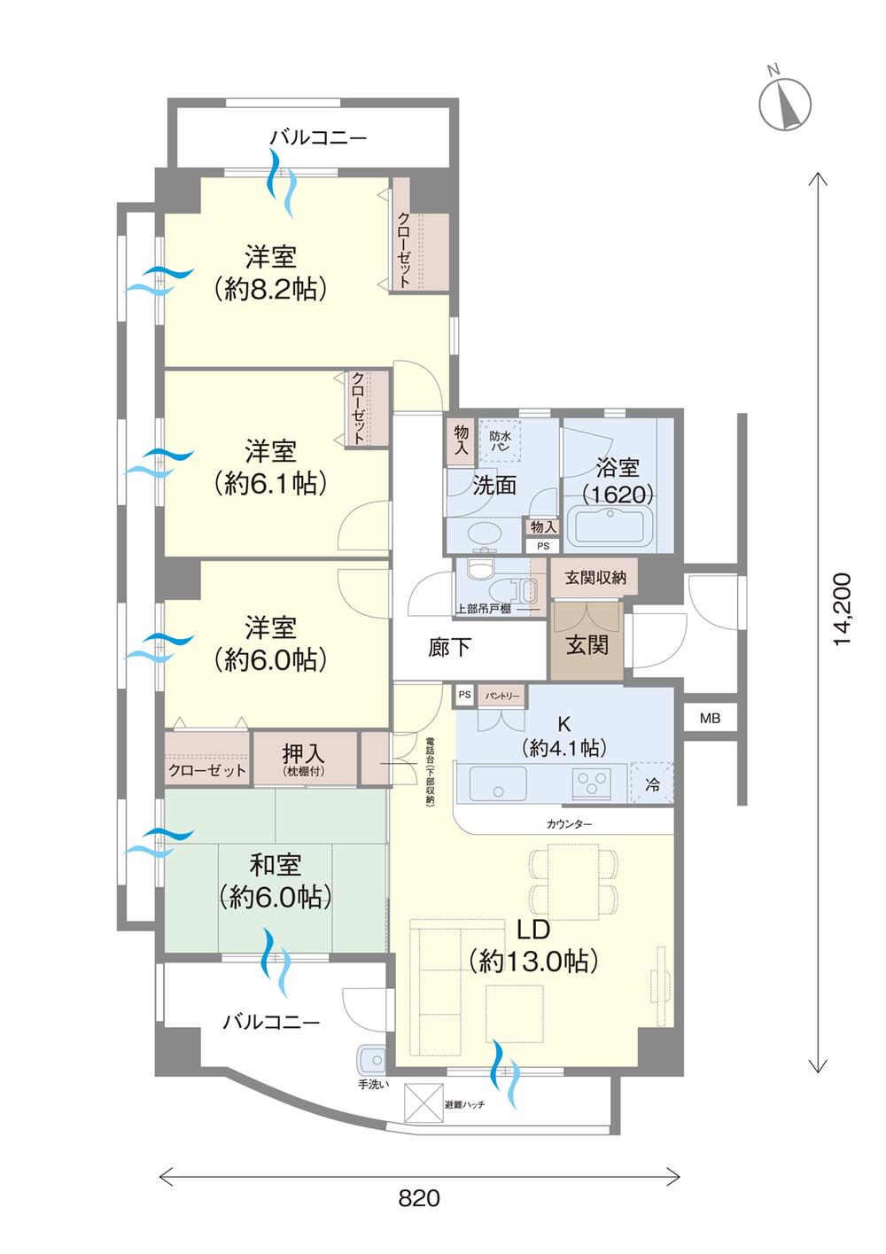 Floor plan. 4LDK, Price 18,800,000 yen, Footprint 95.3 sq m , Balcony area 16.35 sq m