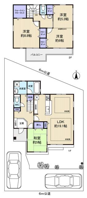 Floor plan. 28.8 million yen, 4LDK, Land area 149.95 sq m , Building area 109.3 sq m gas hot water type with under-floor heating in the living room