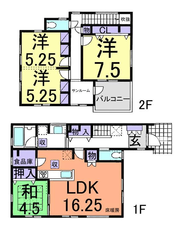 Floor plan. (Building 2), Price 32,500,000 yen, 4LDK, Land area 120.1 sq m , Building area 105.98 sq m