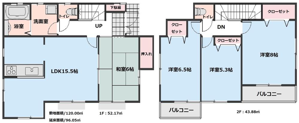 Floor plan. (1 Building), Price 25,800,000 yen, 4LDK, Land area 120 sq m , Building area 96.05 sq m