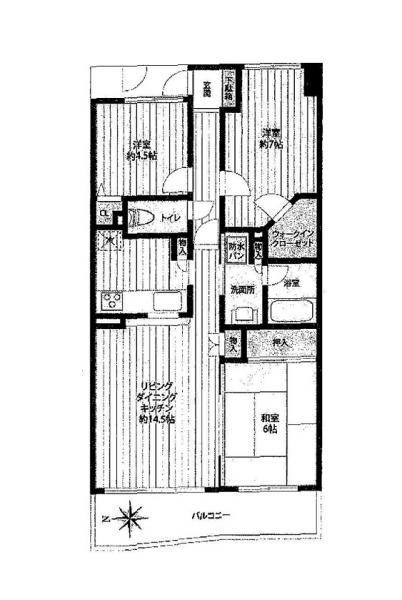 Floor plan. 3LDK, Price 21,800,000 yen, Occupied area 69.21 sq m , Balcony area 9.45 sq m