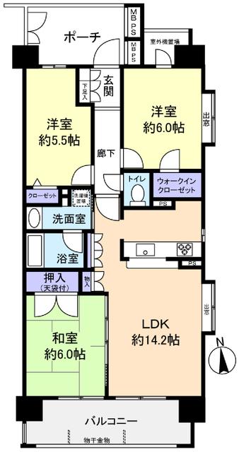 Floor plan. 3LDK, Price 13.5 million yen, Occupied area 64.92 sq m , Balcony area 9.36 sq m