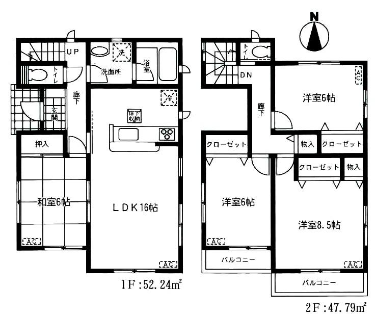 Floor plan. (6 Building), Price 28.8 million yen, 4LDK, Land area 125.05 sq m , Building area 100.03 sq m