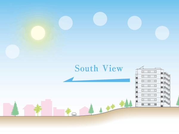 Features of the building.  [Location conceptual diagram]  Located on a hill, All houses facing south. Moreover, since there is no obstacle around, Comfortable living throughout the year wrapped in sunshine is placed in the hand.  ※ View ・ Landscape is different by each dwelling unit of each floor, It is not intended to be guaranteed in the future due to changes in the surrounding environment future.