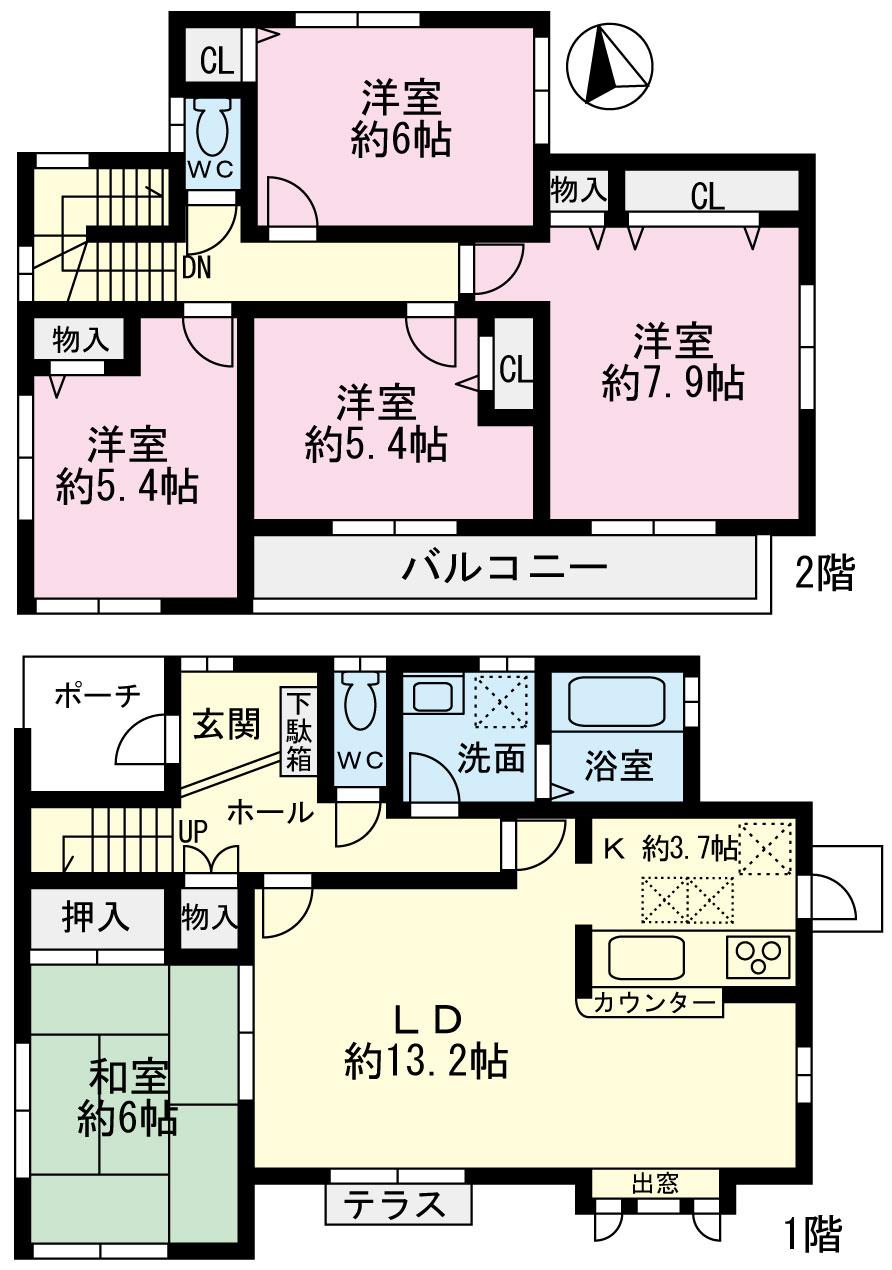 Floor plan. 22,700,000 yen, 5LDK, Land area 136.06 sq m , Building area 111.79 sq m