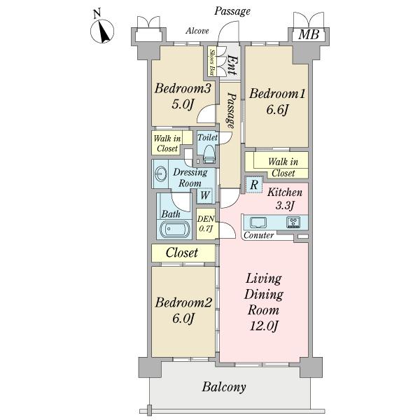 Floor plan. 3LDK, Price 21.5 million yen, Occupied area 76.78 sq m , Balcony area 11.67 sq m