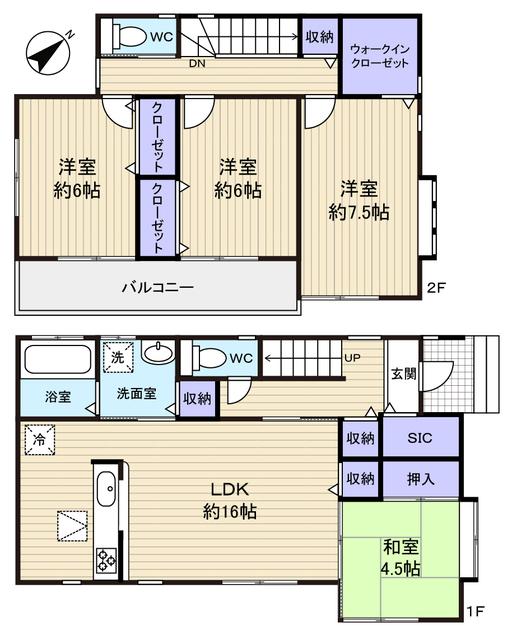 Floor plan. 32,300,000 yen, 4LDK, Land area 154.88 sq m , Building area 105.16 sq m WIC and with SIC, Storage is abundant