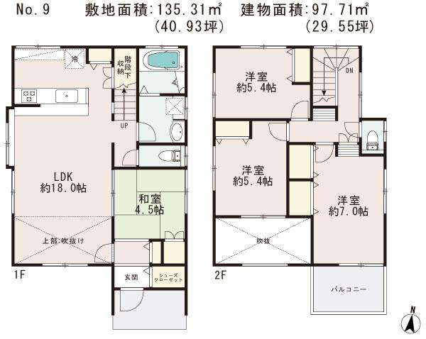 Floor plan. (9 Building), Price 30.5 million yen, 4LDK, Land area 135.31 sq m , Building area 97.71 sq m