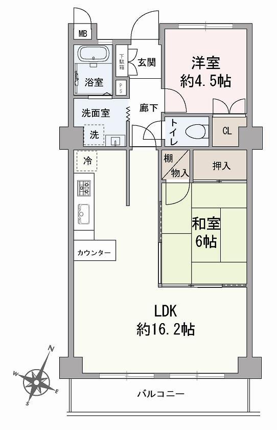 Floor plan. 2LDK, Price 11.5 million yen, Occupied area 59.46 sq m , Balcony area 7.15 sq m