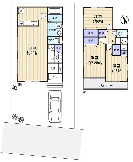Floor plan. 27,700,000 yen, 3LDK, Land area 107.16 sq m , Building area 91.49 sq m southwest-facing sunny