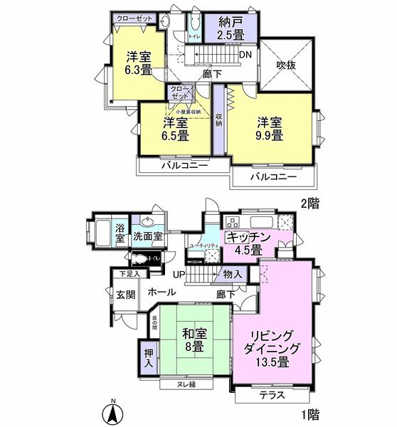 Floor plan. 51,800,000 yen, 4LDK + S (storeroom), Land area 196.3 sq m , Building area 135.8 sq m