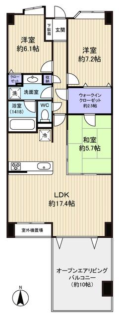Floor plan. 3LDK, Price 21,800,000 yen, Occupied area 78.88 sq m , Balcony area 16.26 sq m large capacity with the WIC