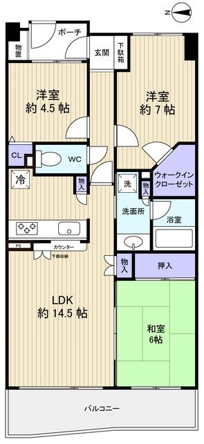 Floor plan. 3LDK, Price 21,800,000 yen, Occupied area 69.21 sq m , Spacious space of about 20.5 quires in conjunction with the balcony area 9.45 sq m Japanese-style room