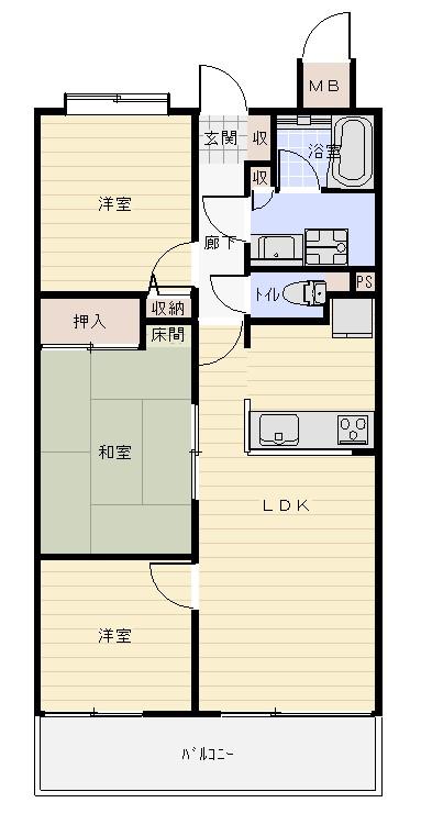 Floor plan. 3LDK, Price 7.8 million yen, Footprint 67.5 sq m , Balcony area 8.21 sq m