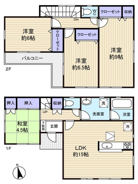 Floor plan. 15.8 million yen, 4LDK, Land area 125.86 sq m , Is taken between the building area 95.58 sq m Zenshitsuminami direction