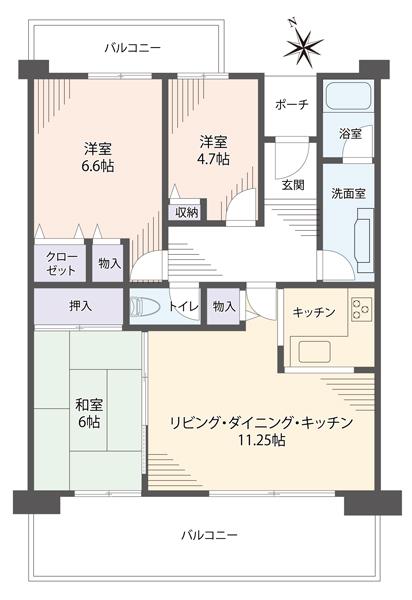 Floor plan. 3LDK, Price 14.9 million yen, Occupied area 72.01 sq m , Balcony area 25.25 sq m