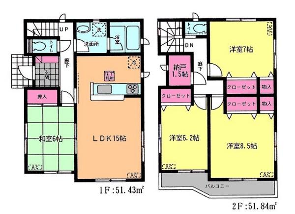 Floor plan. (3 Building), Price 28.8 million yen, 4LDK+S, Land area 125.04 sq m , Building area 103.27 sq m