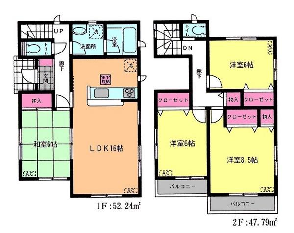Floor plan. (6 Building), Price 28.8 million yen, 4LDK, Land area 125.05 sq m , Building area 100.03 sq m