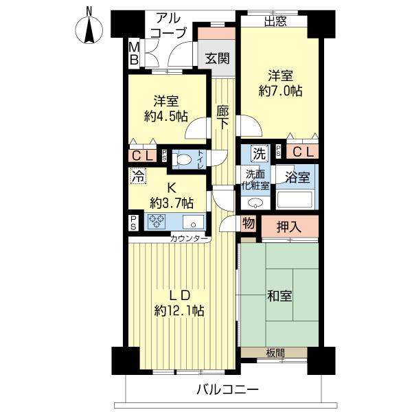 Floor plan. 3LDK, Price 23.8 million yen, Occupied area 75.99 sq m , Balcony area 9.12 sq m
