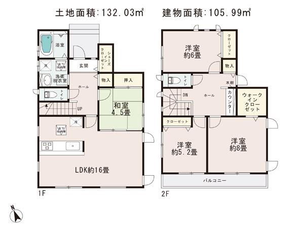 Floor plan. (A Building), Price 32,800,000 yen, 4LDK, Land area 132.03 sq m , Building area 105.99 sq m