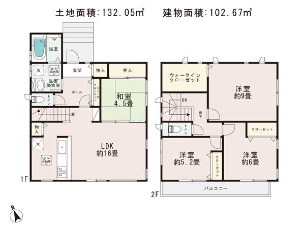 Floor plan. (B Building), Price 33,800,000 yen, 4LDK, Land area 132.05 sq m , Building area 102.67 sq m